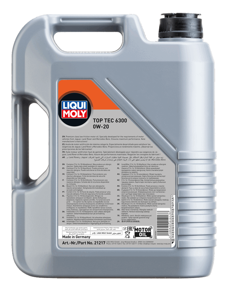 LIQUI MOLY Top Tec 6300 0W-20 — rear label