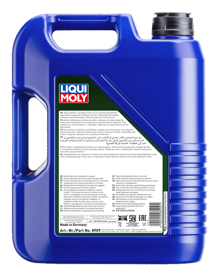 LIQUI MOLY Synthoil Race Tech GT1 10W-60 5L — rear label