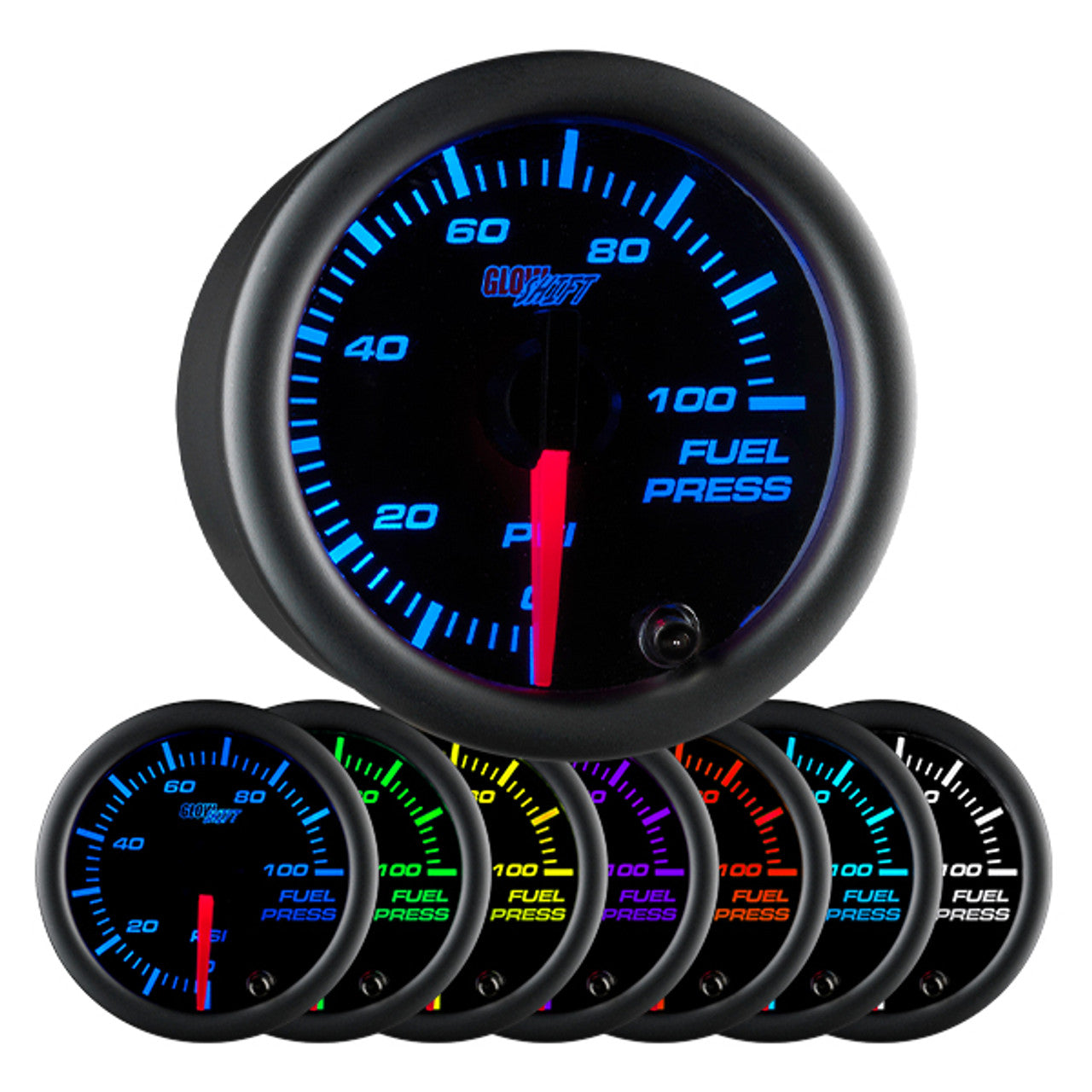 GLOWSHIFT Black 7 Color 100 PSI Fuel Pressure Gauge-GS-C711
