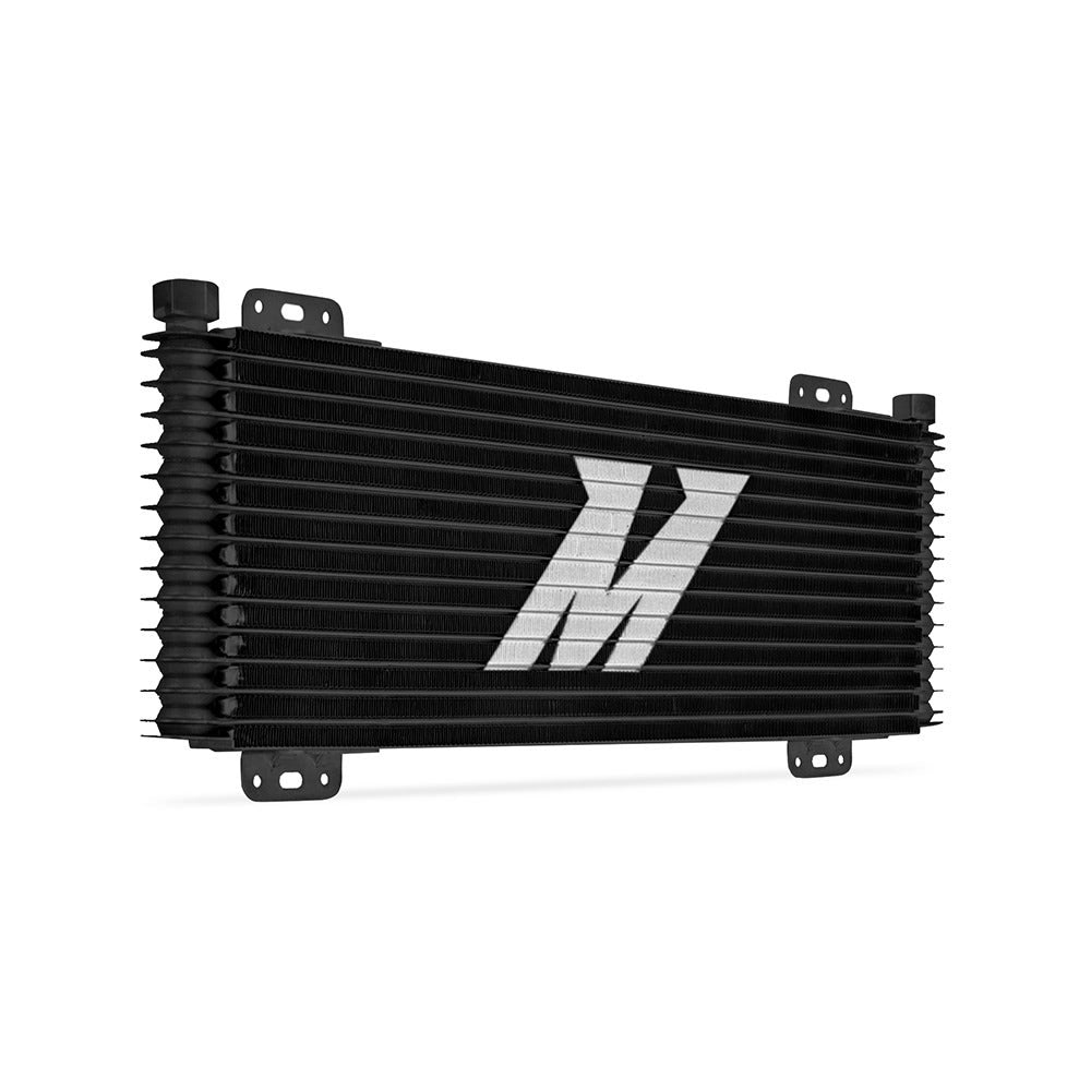 Mishimoto MMTC-SP-13BK black transmission cooler — angled view